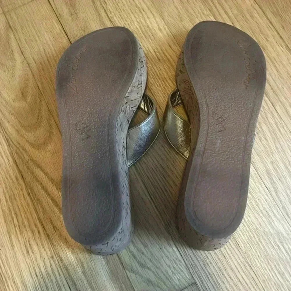 Sam Edelman Romy Cork Wedge Platform Thong Sandals Gold Metallic Size 7.5. Y2K - Picture 3 of 4